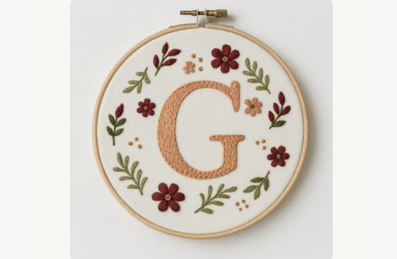 Burgundy Wreath Embroidery Pattern