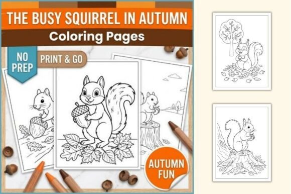 Busy Squirrel Autumn Coloring Pages