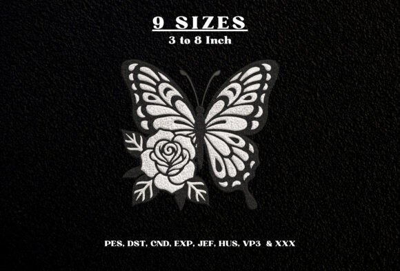 Butterfly Rose Floral Machine Embroidery