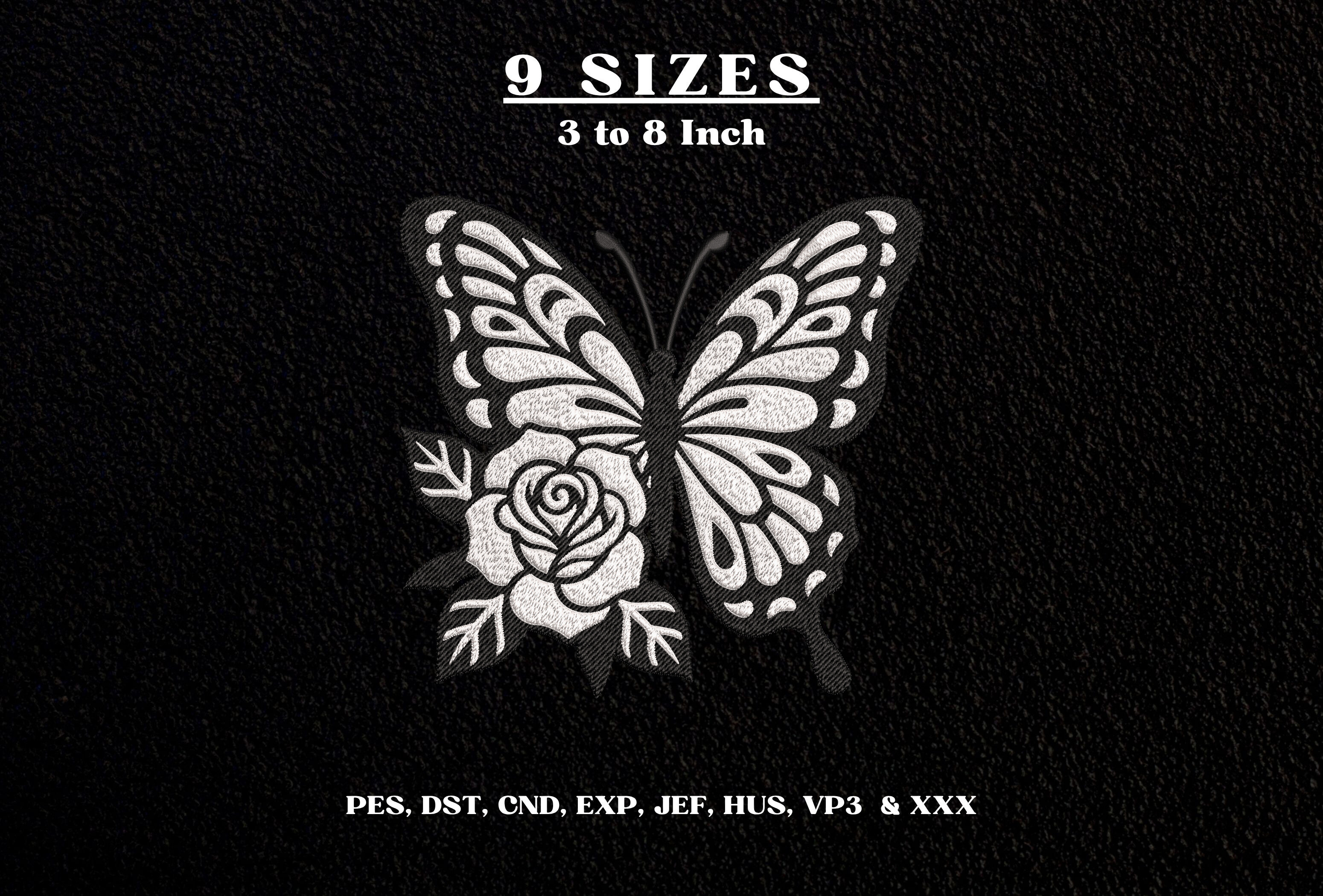 Butterfly Rose Floral Machine Embroidery