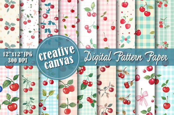 Cherry Gingham Seamless Patterns