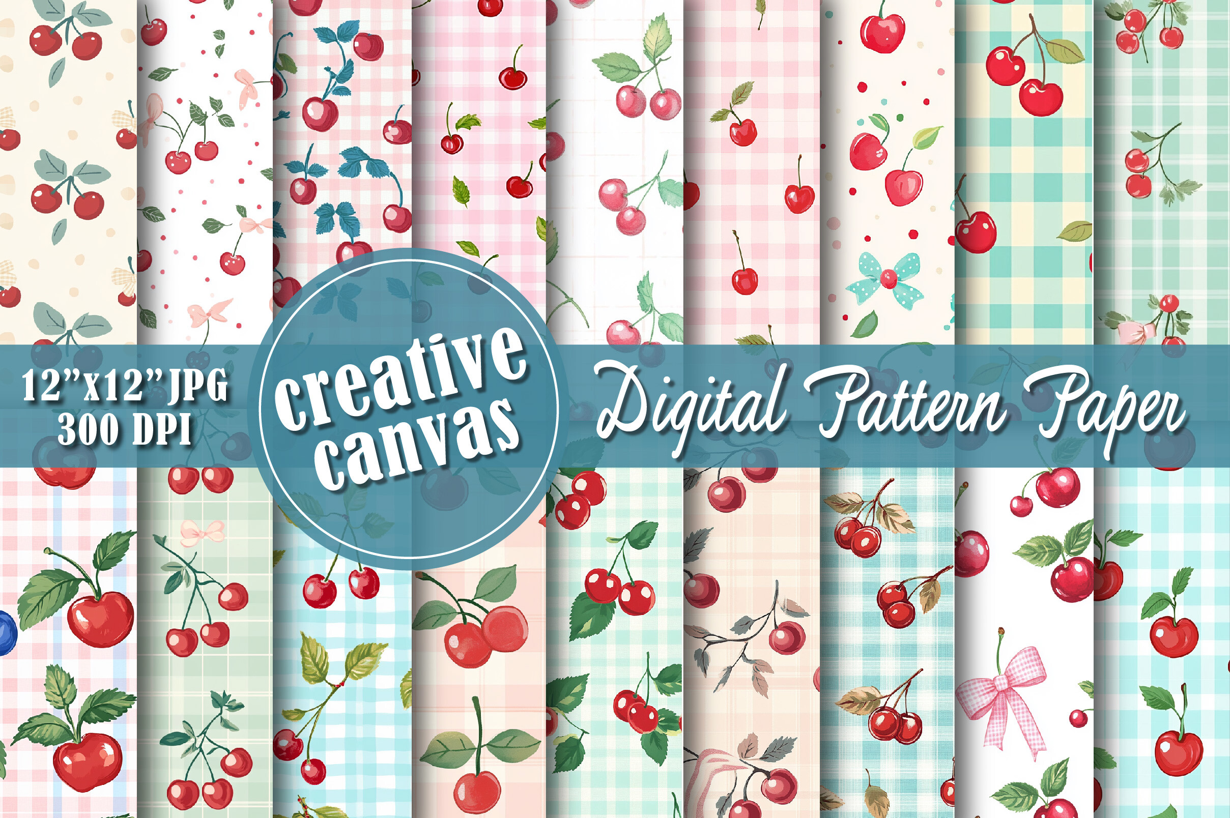 Cherry Gingham Seamless Patterns