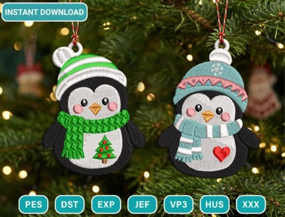 Christmas Penguin Ornaments Embroidery