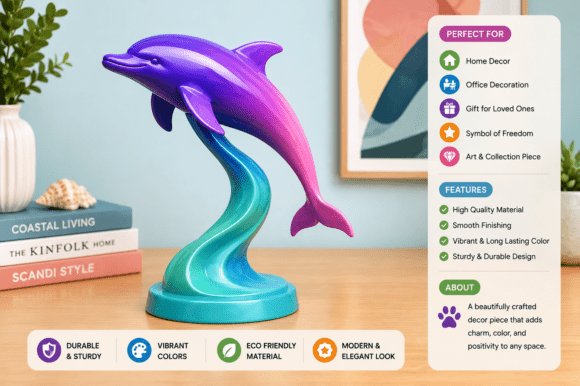 Colorful Dolphin Sculpture 3D Model