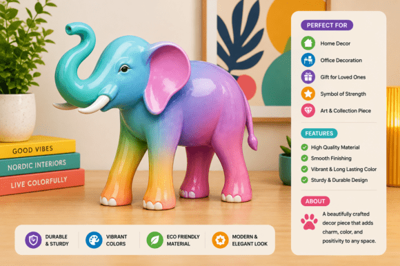 Colorful Elephant Sculpture 3D Model