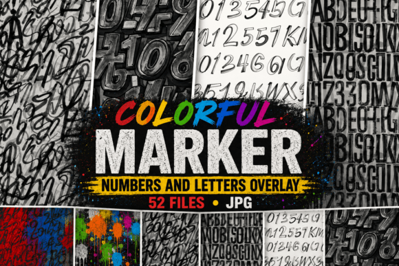 Colorful Marker Numbers Letters Texture