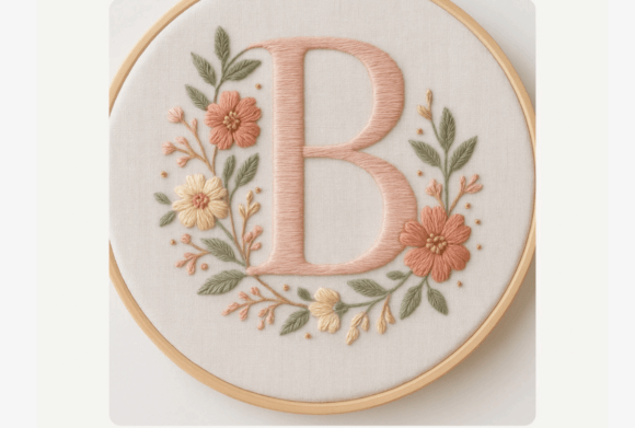 Coral Floral Monogram Embroidery Pattern