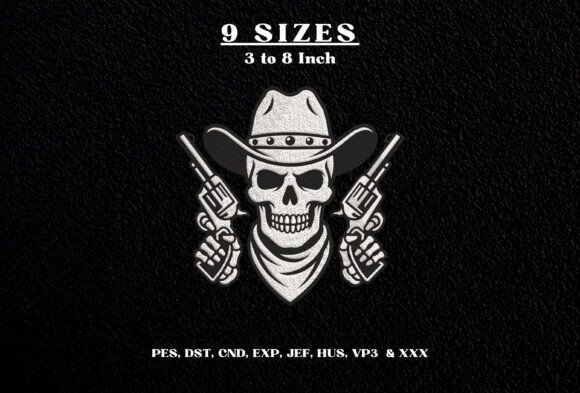 Cowboy Skull Guns Western Embroidery DST