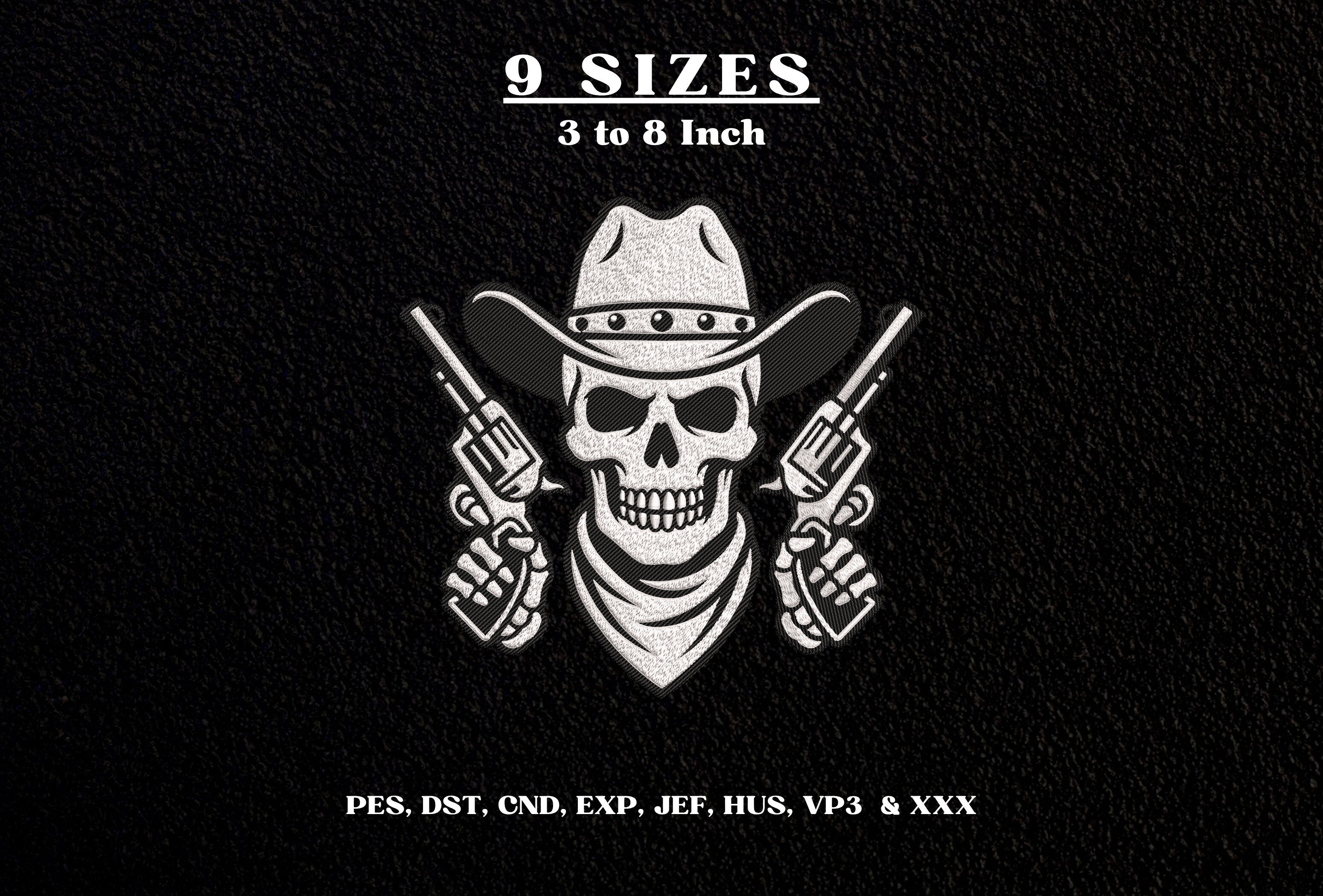 Cowboy Skull Guns Western Embroidery DST