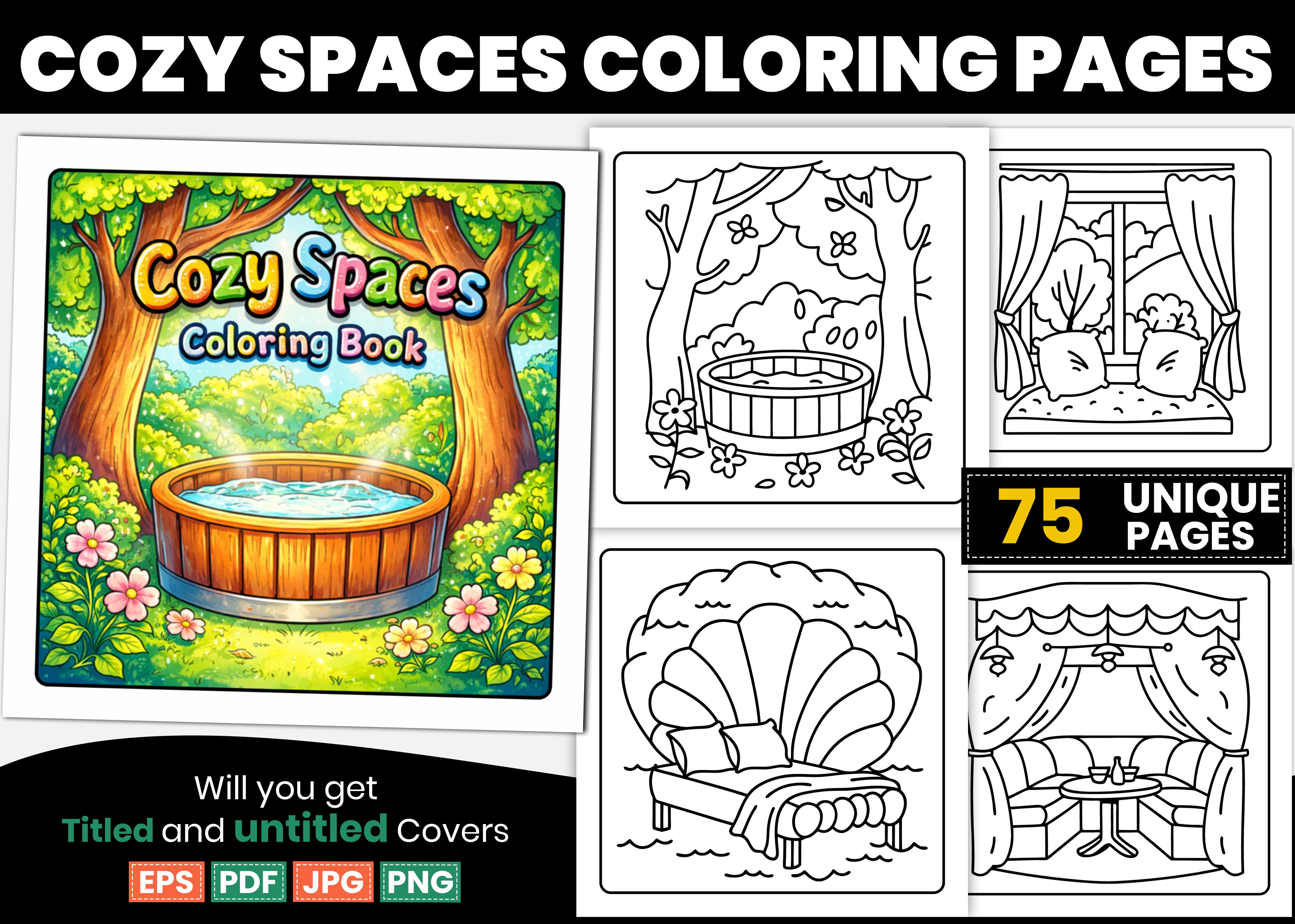 Cozy Spaces Coloring Pages for KDP
