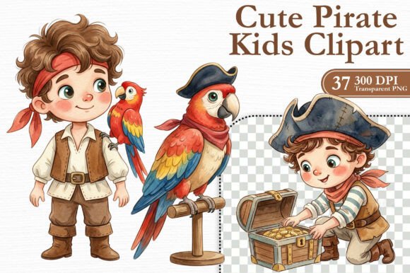 Cute Pirate Kids Clipart PNG