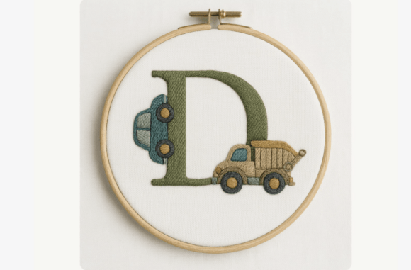 Dump Truck Letter Embroidery Pattern