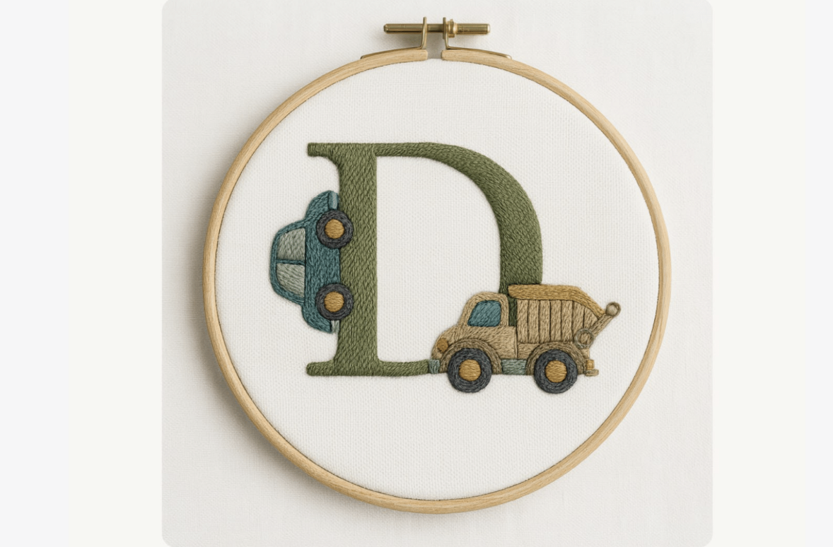 Dump Truck Letter Embroidery Pattern