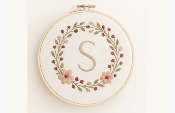 Dusty Rose Wreath Embroidery Pattern
