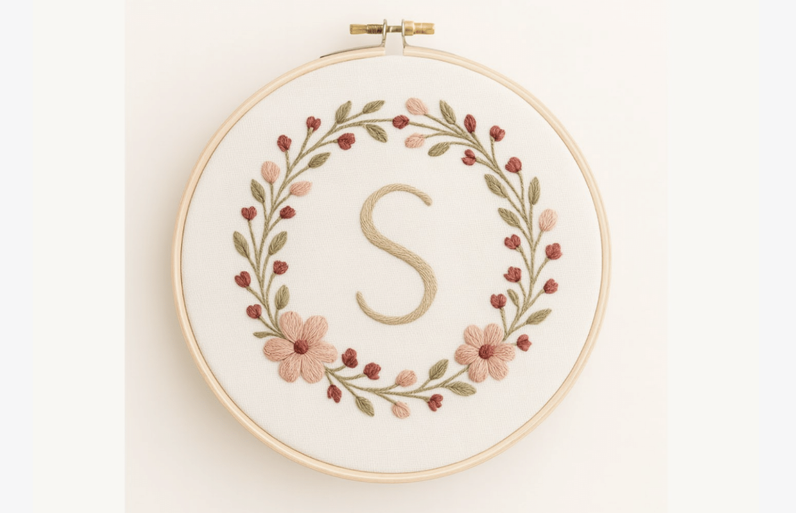 Dusty Rose Wreath Embroidery Pattern
