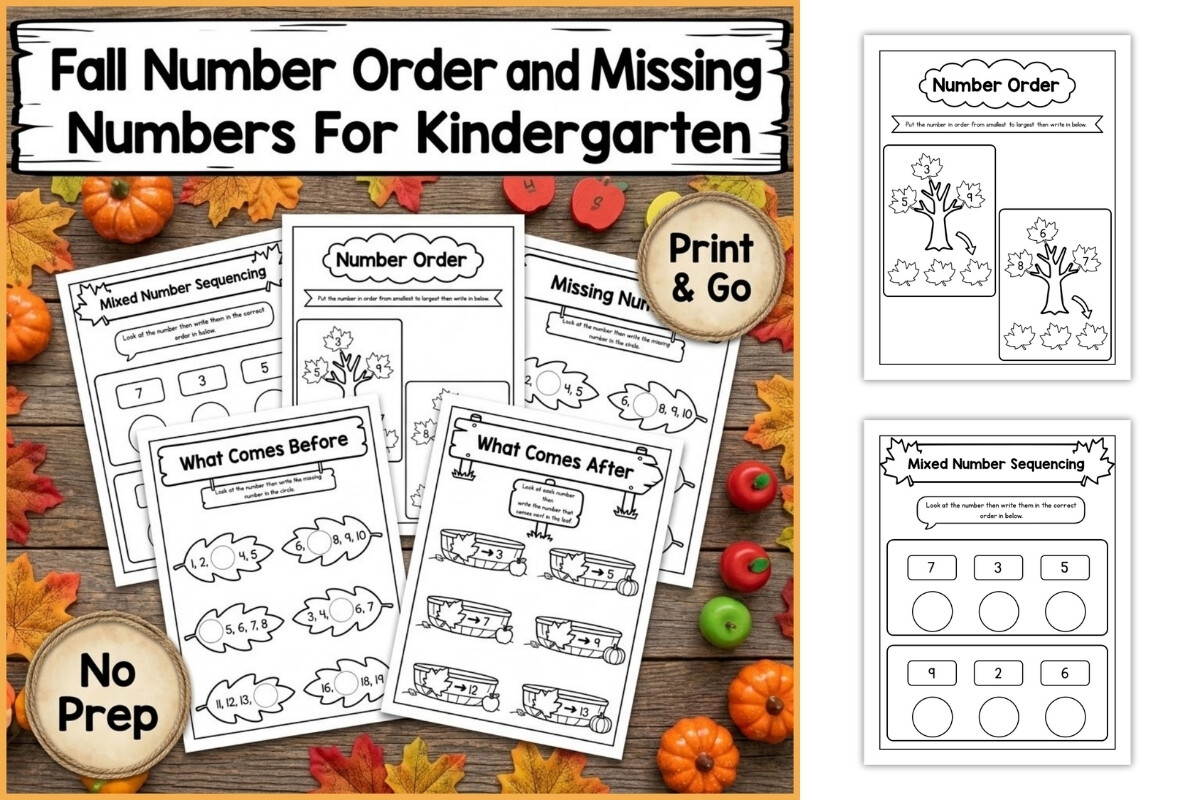 Fall Number Sequencing Worksheets cover