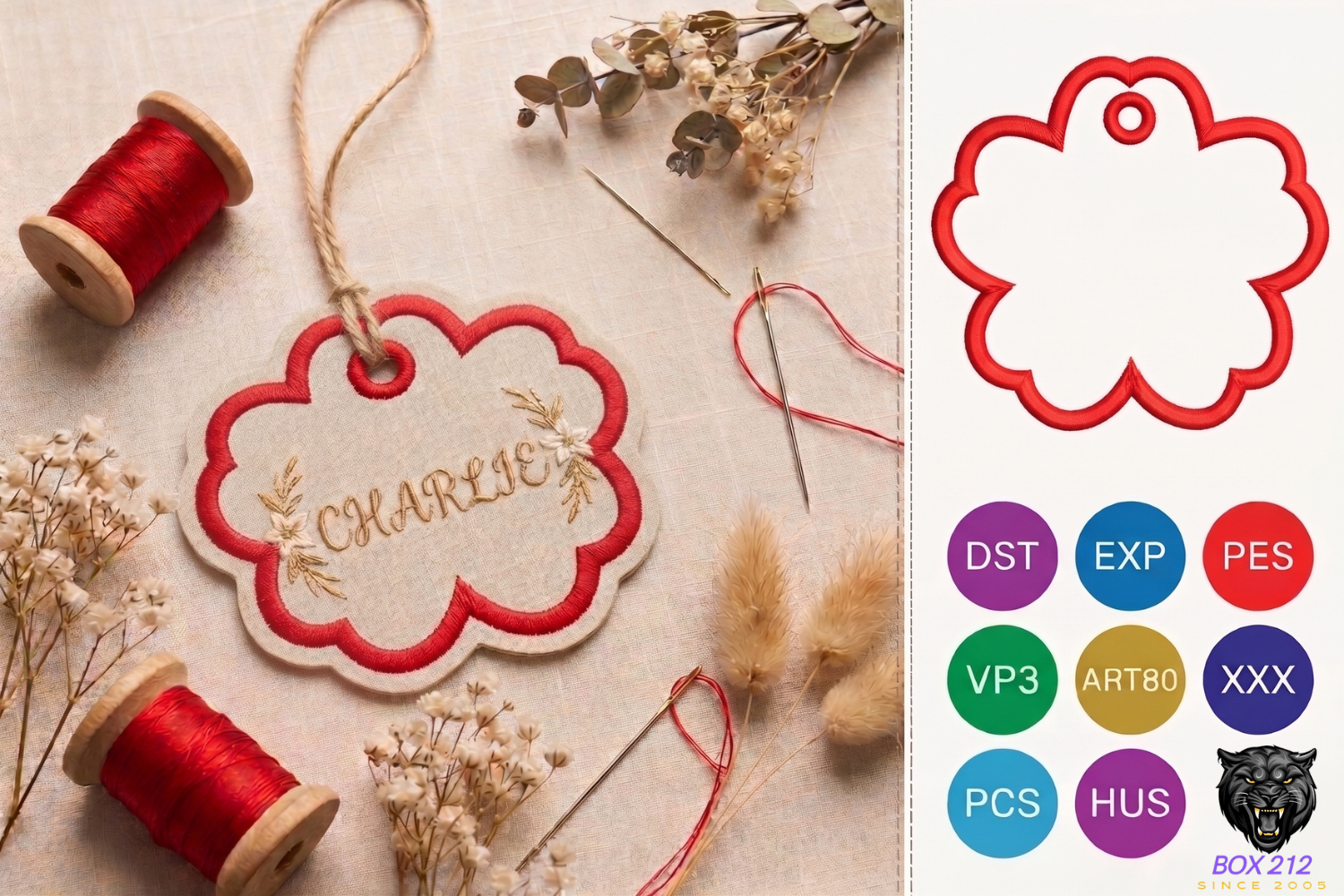 Flower Bag Tag Embroidery Design