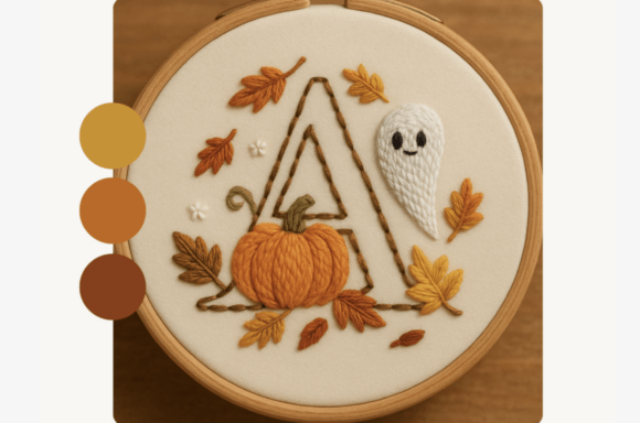 Ghost Pumpkin Letter Embroidery Pattern