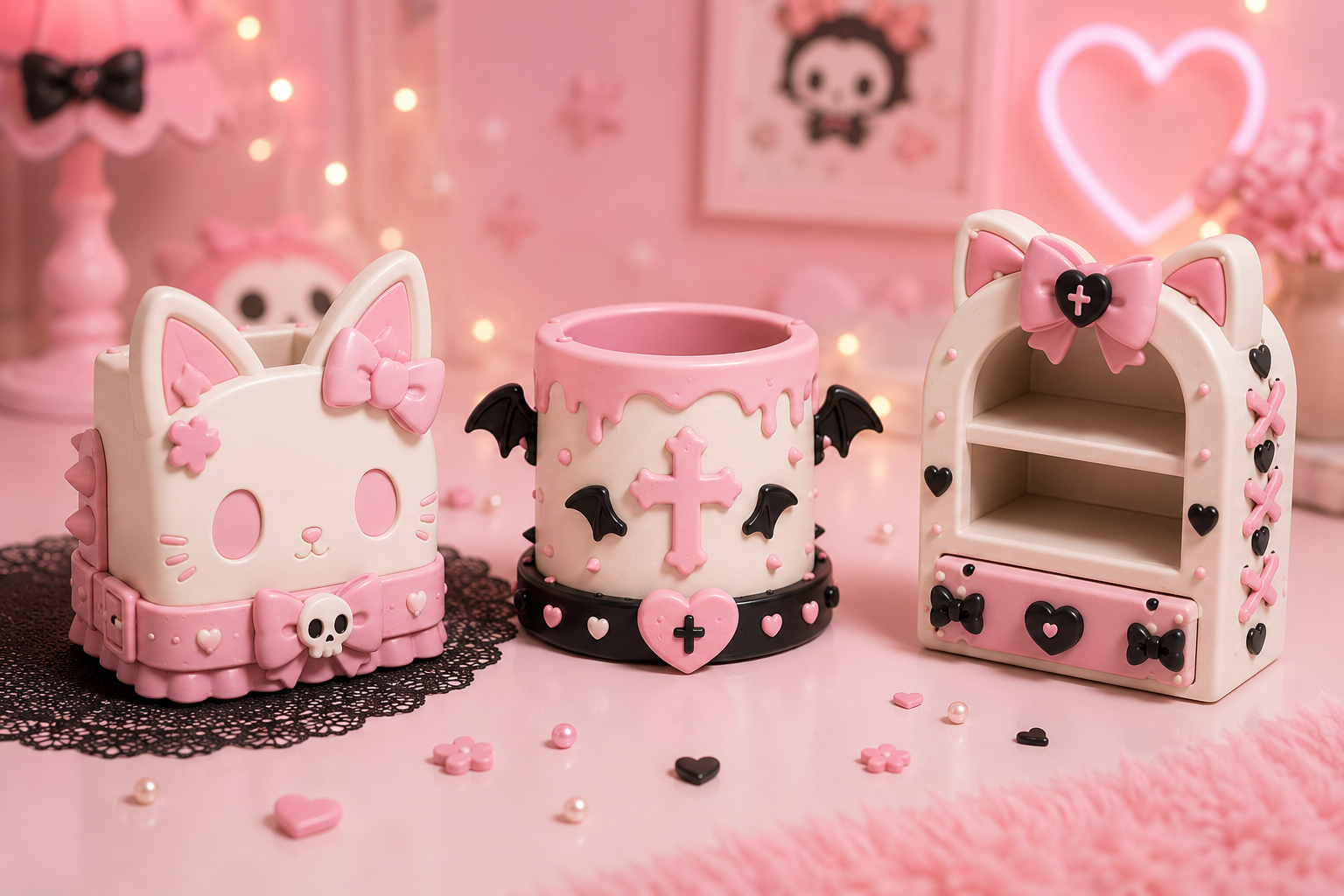 Gothic Kawaii Bunny Storage Set STL – 3D Printable Organizer, Shelf & Container - Image 3