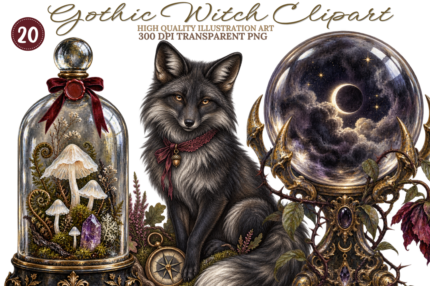 Gothic Witch Clipart Bundle