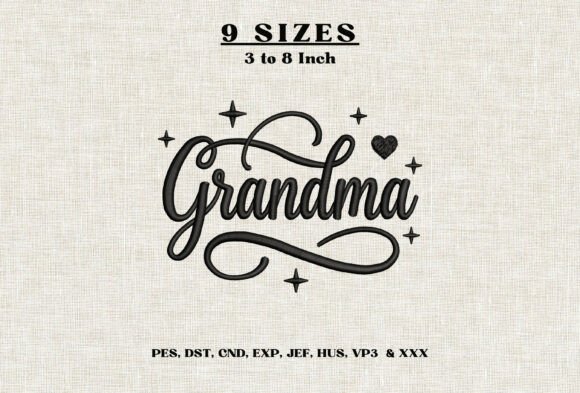 Grandma Script Heart Machine Embroidery