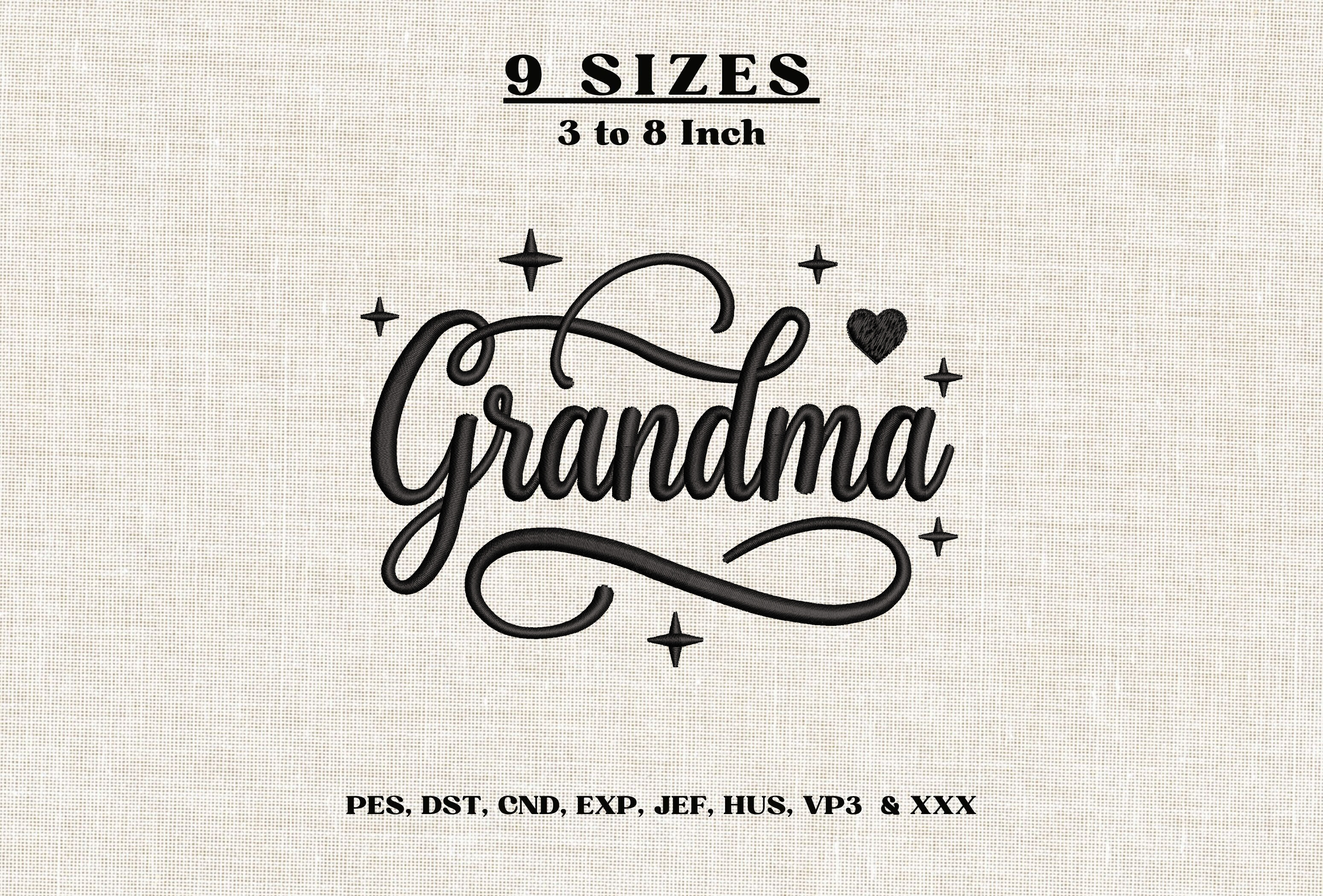 Grandma Script Heart Machine Embroidery