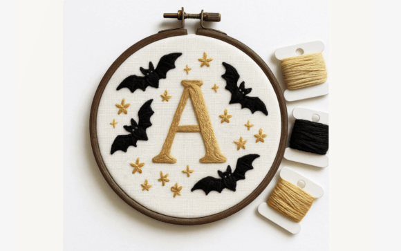 Halloween Bat Letter Embroidery Pattern