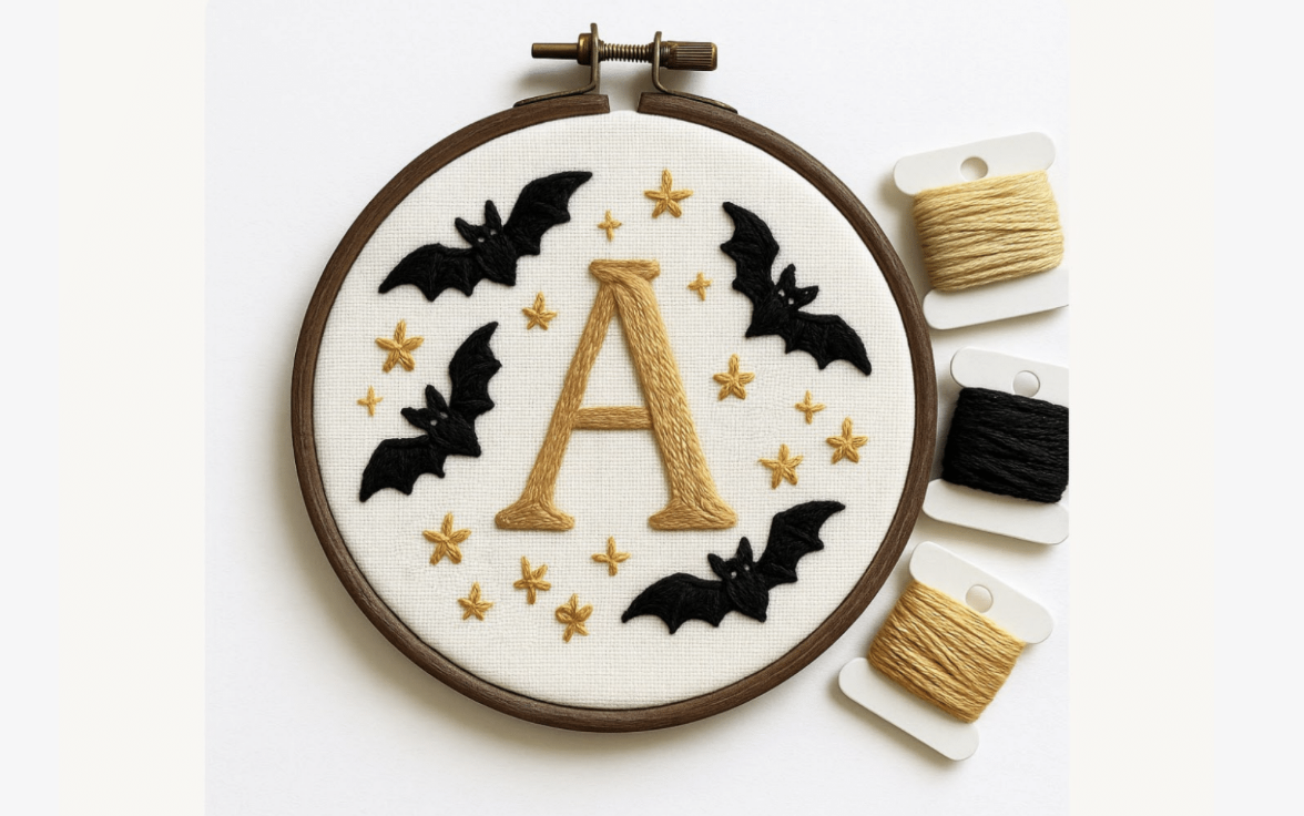 Halloween Bat Letter Embroidery Pattern