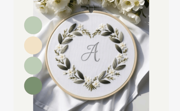 Heart Wreath Monogram Embroidery Pattern