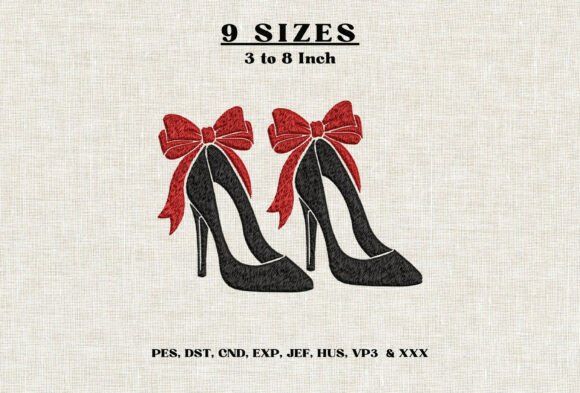 High Heels Red Bow Machine Embroidery