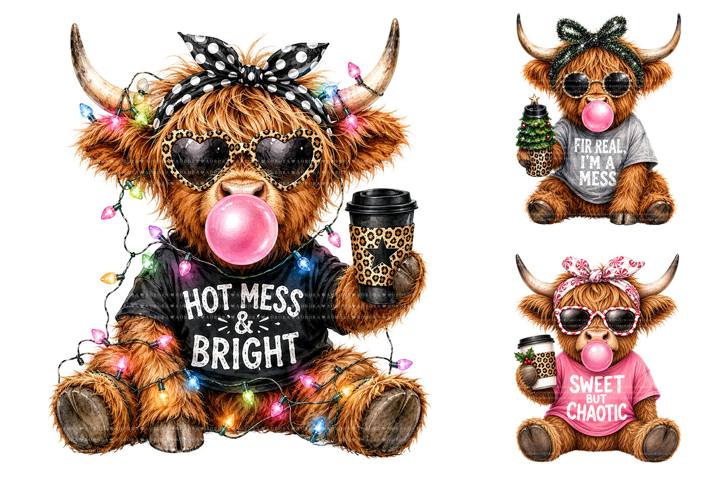 Highland Cow Christmas PNG Bundle