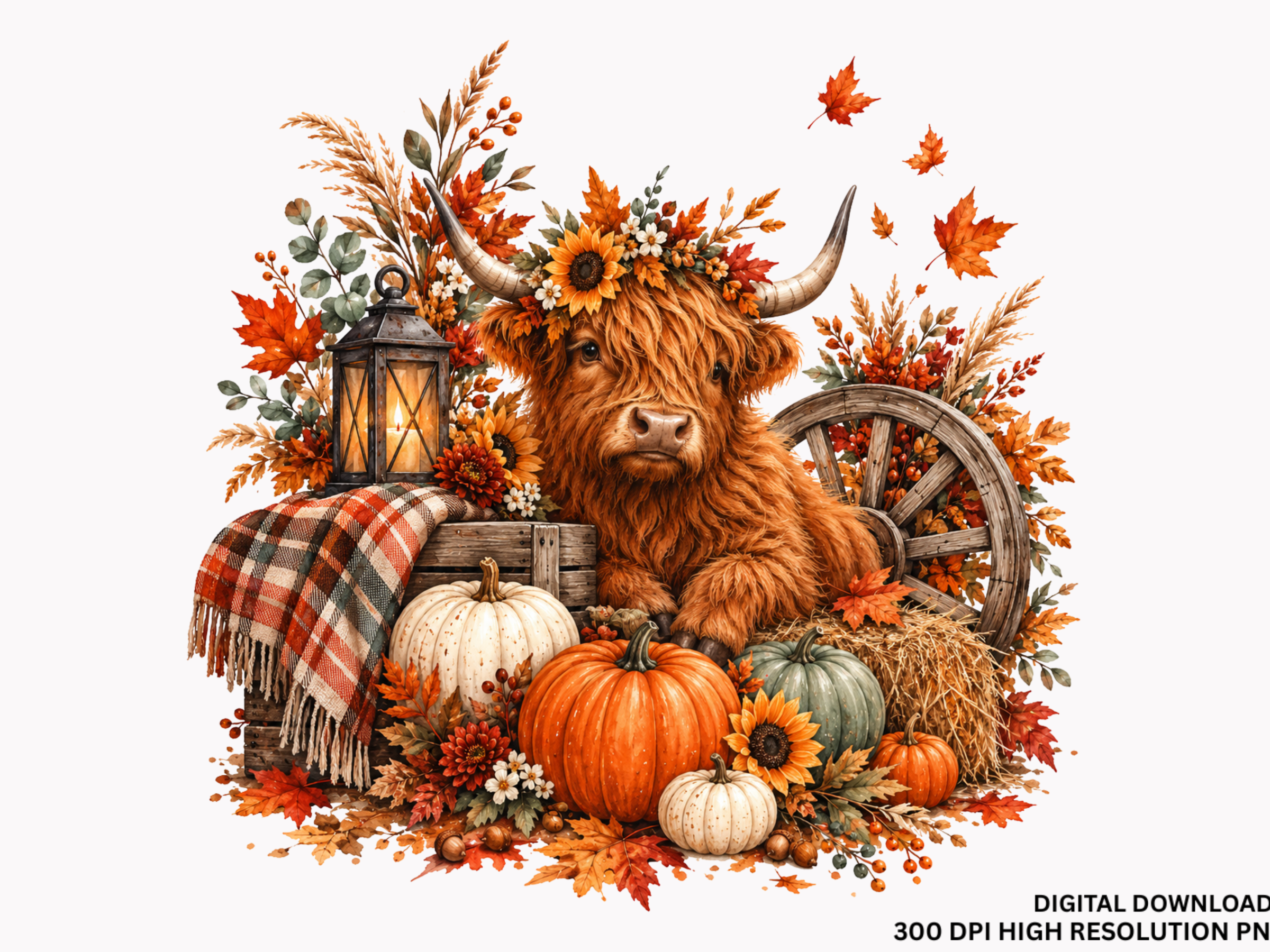 Highland Cow Fall Pumpkin PNG