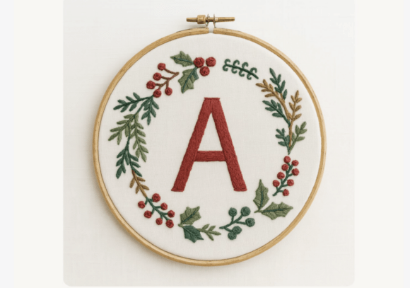 Holly Berry Wreath Embroidery Pattern