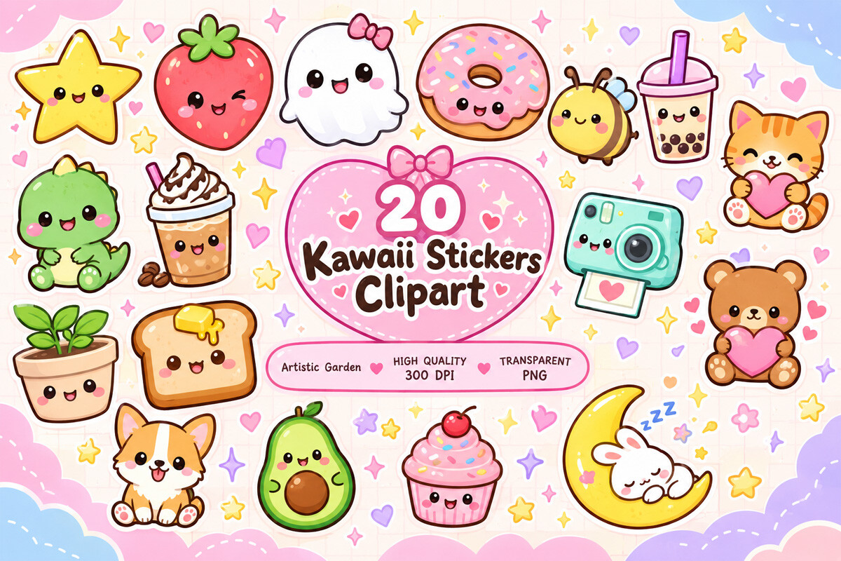 Kawaii Stickers Sublimation Clipart