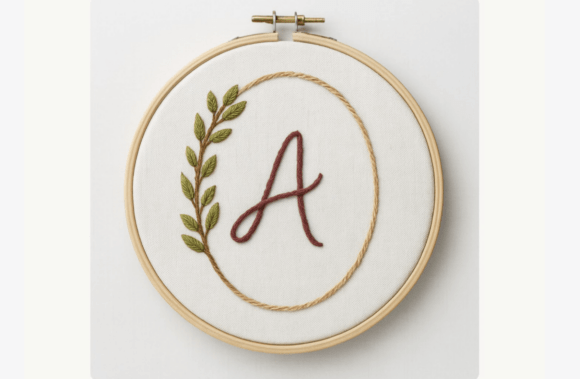 Leaf Frame Monogram Embroidery Pattern