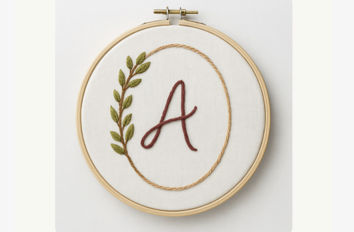Leaf Frame Monogram Embroidery Pattern