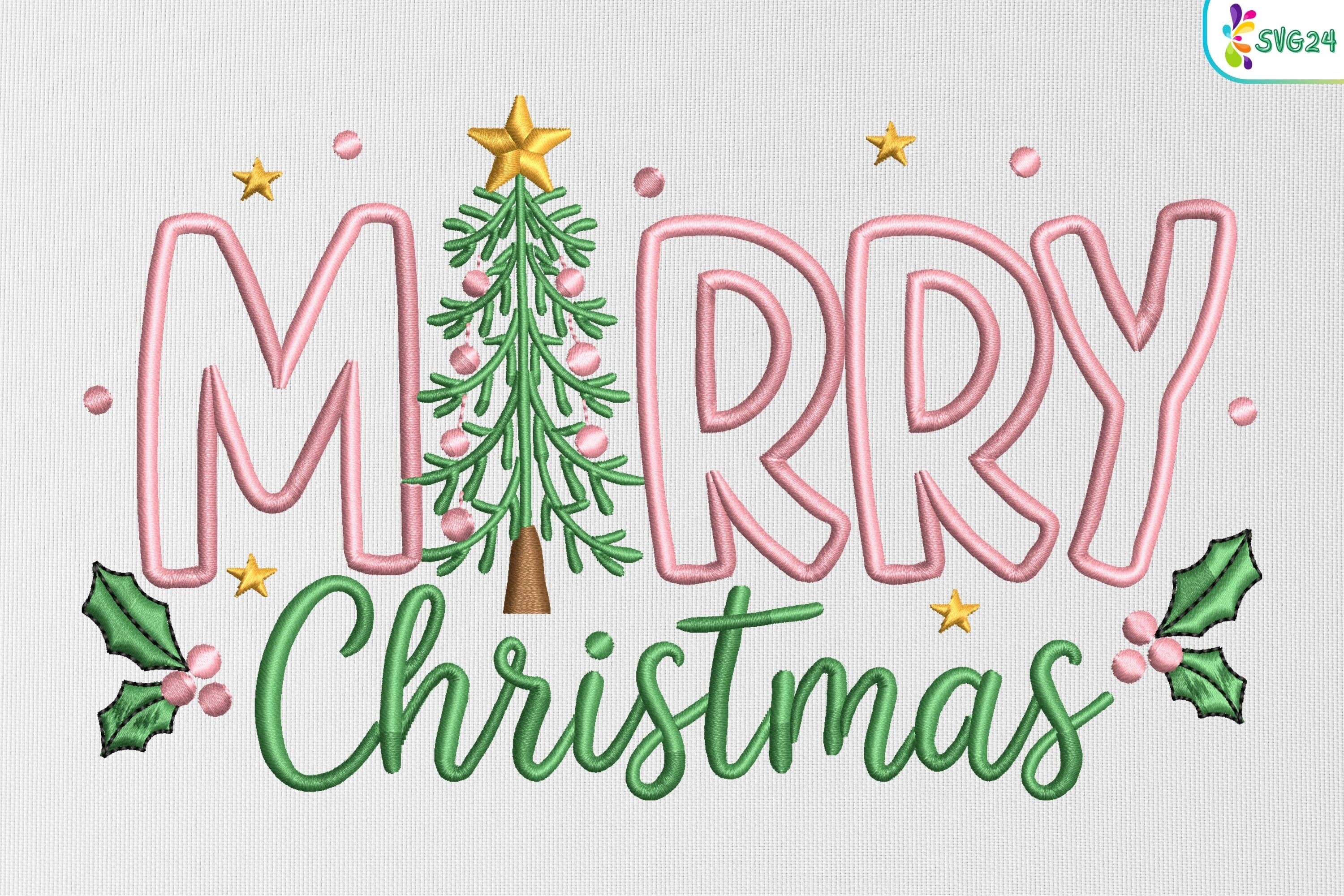 Merry Christmas Tree Lettering
