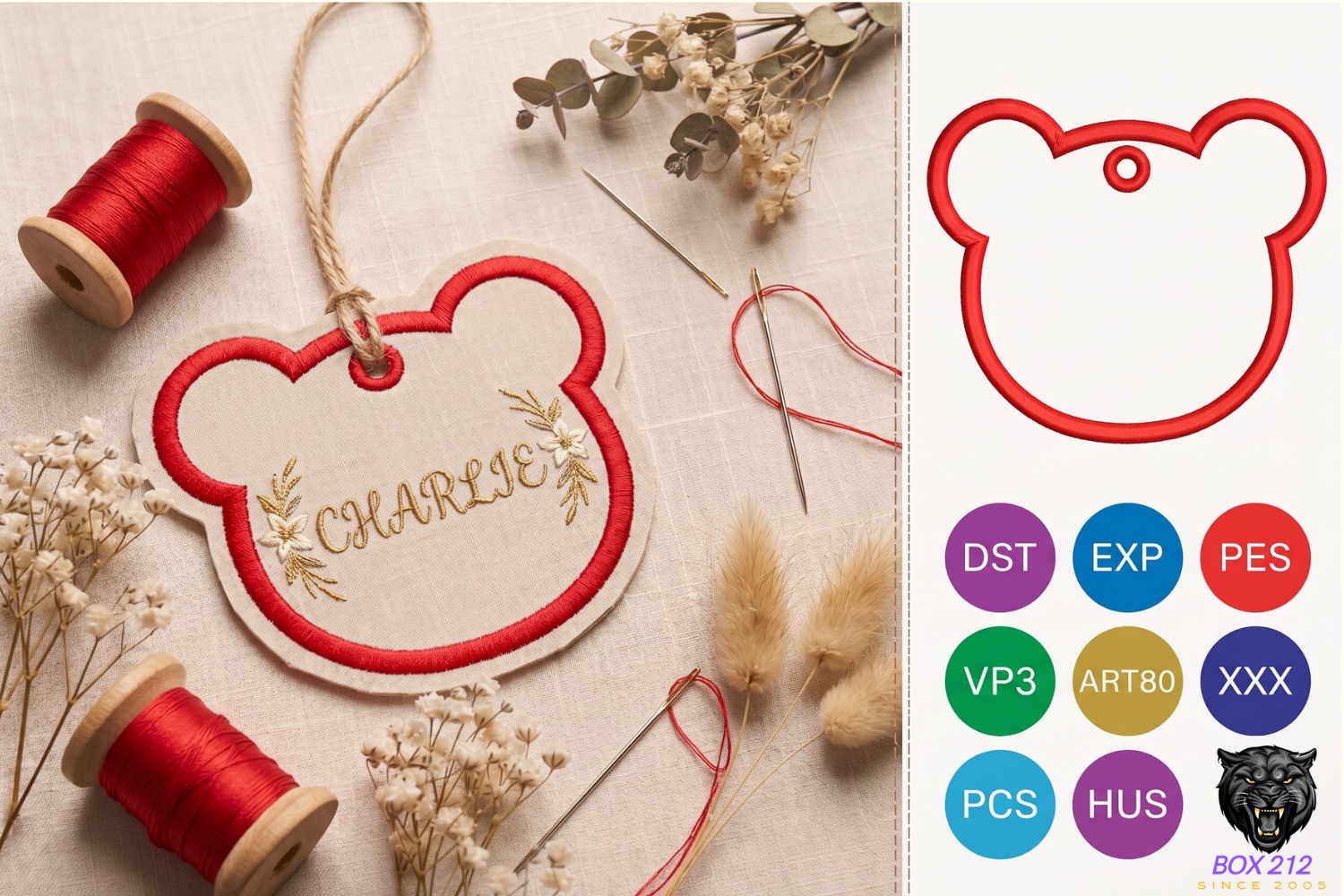 Mouse Ears Bag Tag Embroidery Design
