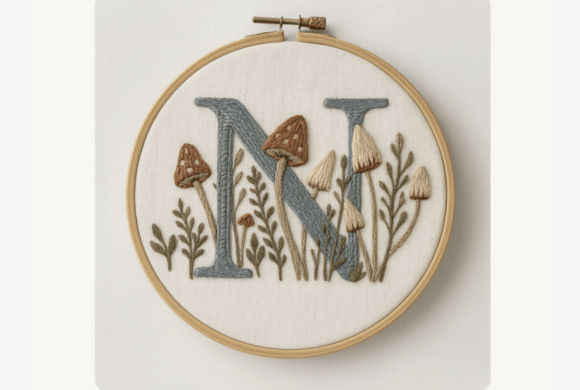 Mushroom Wildflower Embroidery Pattern