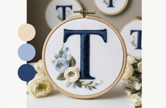 Navy Rose Letter Embroidery Pattern