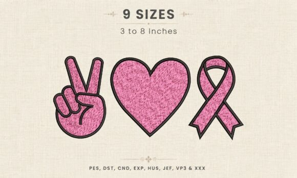 Peace Love Breast Cancer Ribbon File DST