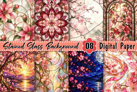 Pink Blossom Stained Glass Background