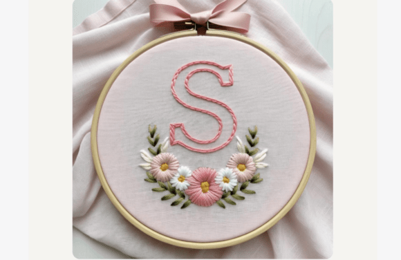 Pink Daisy Bow Embroidery Pattern