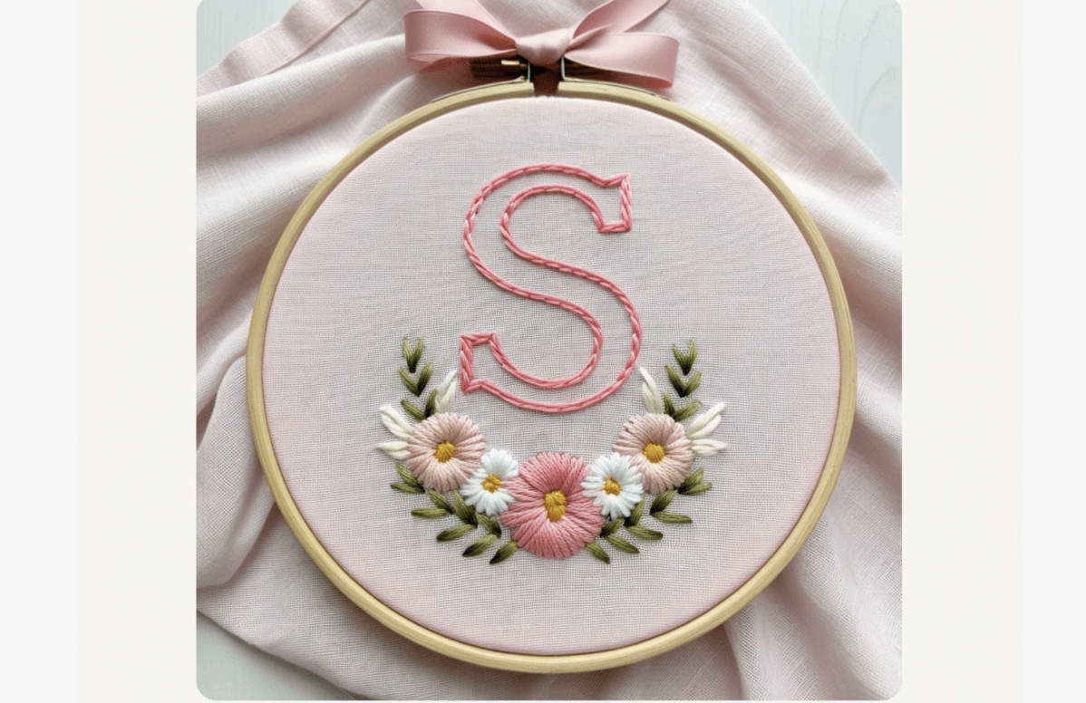Pink Daisy Bow Embroidery Pattern
