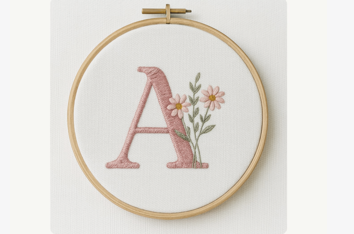 Pink Daisy Monogram Embroidery Pattern