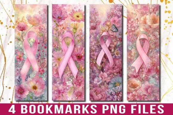 Pink Ribbon Floral Watercolor Bookmark