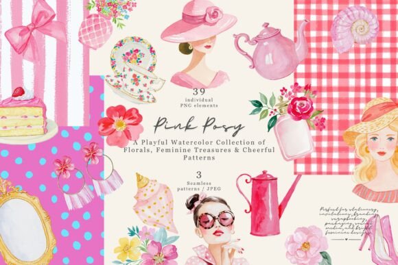 Pink Watercolor Clipart Collection