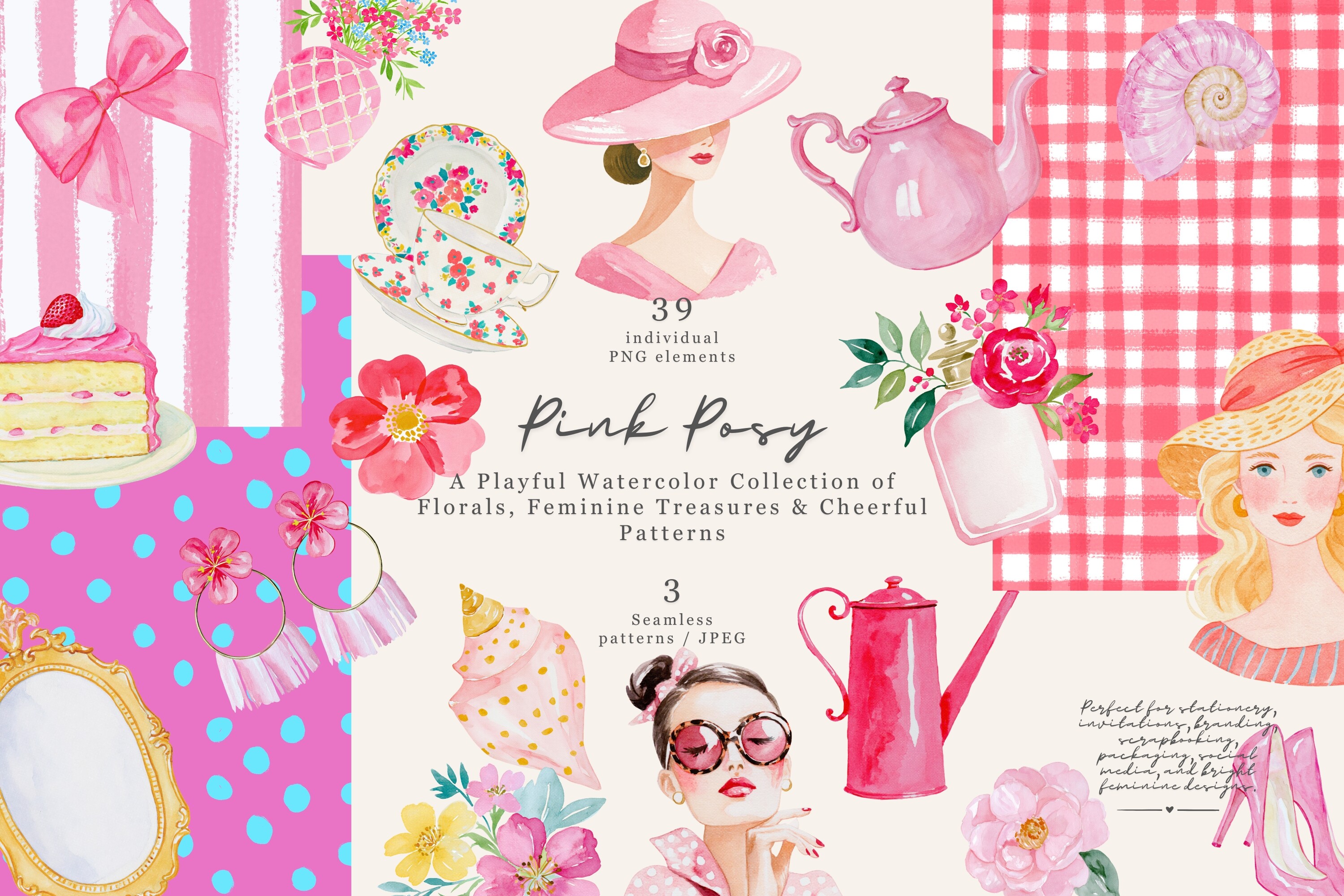 Pink Watercolor Clipart Collection
