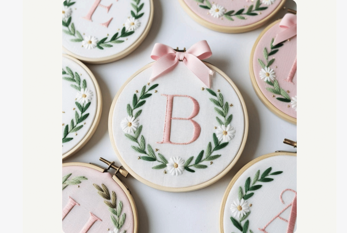 Pink Wreath Bow Embroidery Pattern