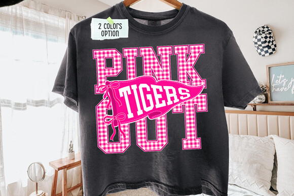 Pink out Tigers Preppy PNG Cute Bow